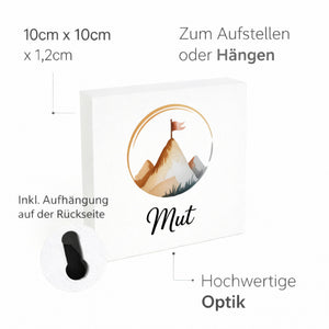 Seelenstärke Berggipfel Holzbild in 10x10 cm zum Stellen oder Aufhängen