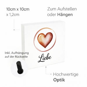 Seelenstärke Herz Symbol Holzbild in 10x10 cm zum Stellen oder Aufhängen