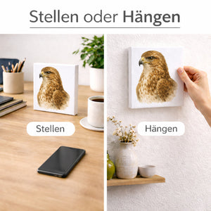 Luft Könige Bussard Porträt Holzbild in 10x10 cm zum Stellen oder Aufhängen