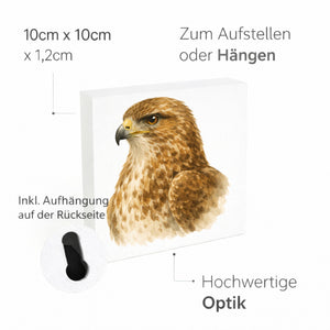 Luft Könige Bussard Porträt Holzbild in 10x10 cm zum Stellen oder Aufhängen