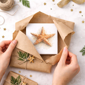 Küstenklänge Seestern Holzbild in 10x10 cm zum Stellen oder Aufhängen