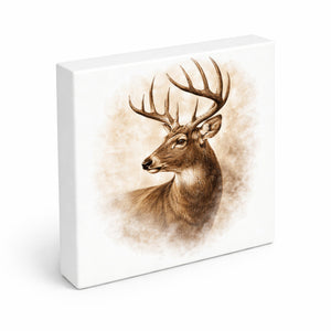 Wald Schönheit Hirschkopf Holzbild in 10x10 cm zum Stellen oder Aufhängen