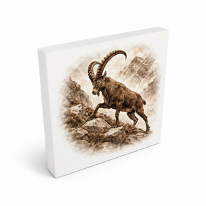 Wild and Free Steinbock Holzbild in 10x10 cm zum Stellen oder Aufhängen