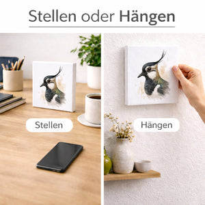 Vogelparade Kiebitz Porträt Holzbild in 10x10 cm zum Stellen oder Aufhängen