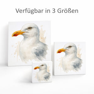 Vogelparade Aquarell Möwe Holzbild in 10x10 cm zum Stellen oder Aufhängen