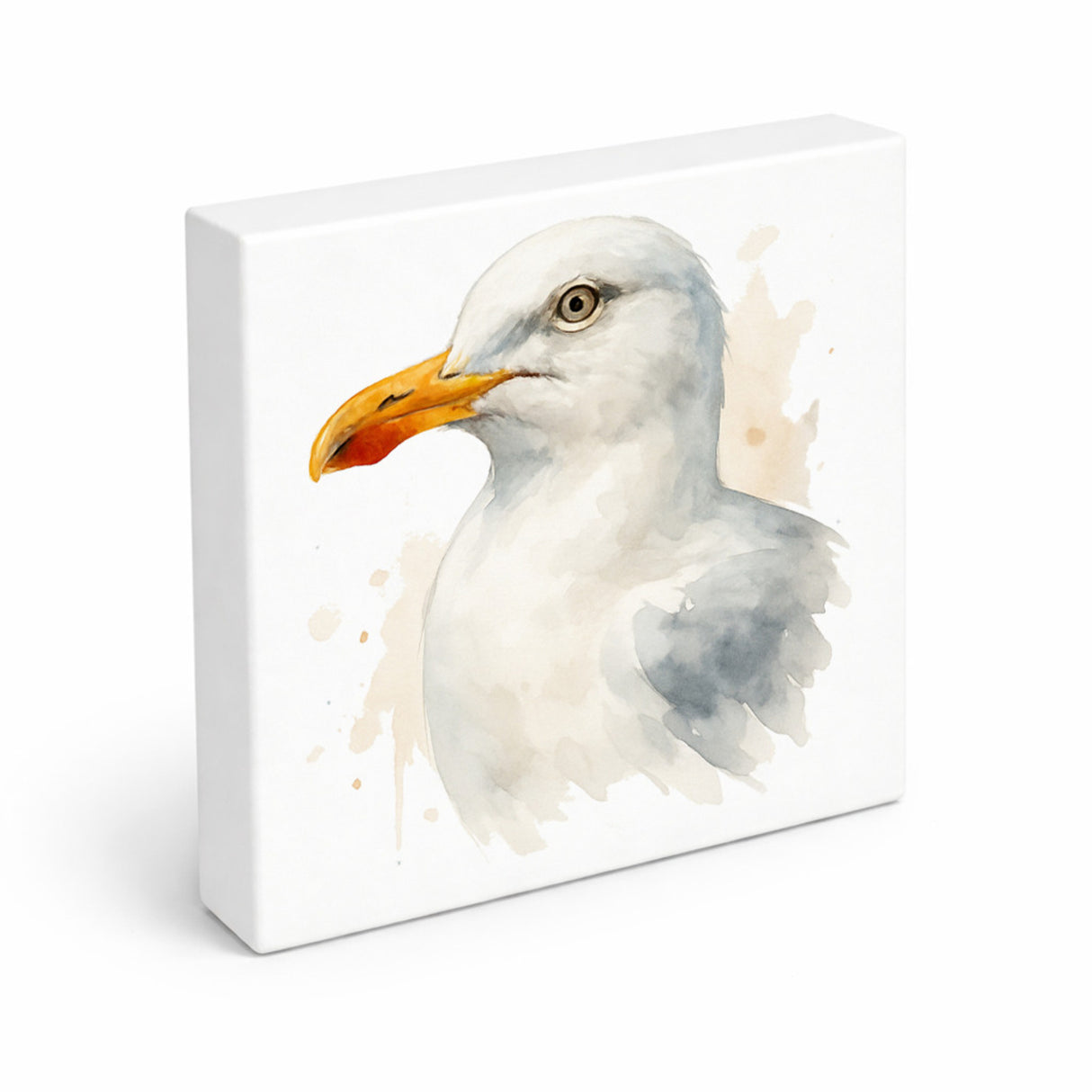 Vogelparade Aquarell Möwe Holzbild in 10x10 cm zum Stellen oder Aufhängen