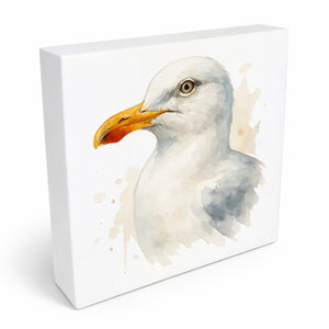 Vogelparade Aquarell Möwe Holzbild in 10x10 cm zum Stellen oder Aufhängen