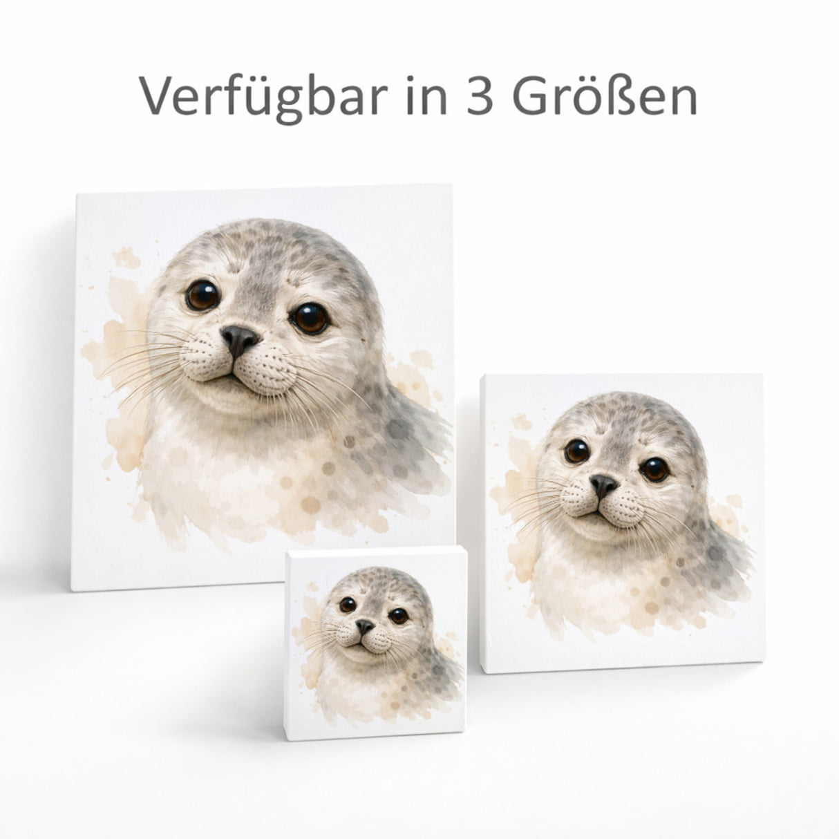 Robben Charme Robbenbaby Aquarell Holzbild in 10x10 cm zum Stellen oder Aufhängen