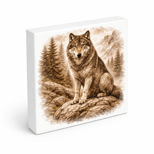 Wolfsmagie Wolf im Wald Holzbild in 10x10 cm zum Stellen oder Aufhängen