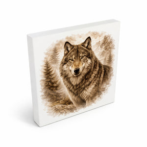 Wolfsmagie Wolf Porträt Holzbild in 10x10 cm zum Stellen oder Aufhängen