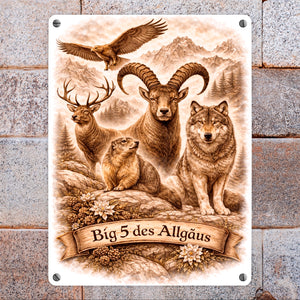 Big 5 des Allgäus Metallschild in 15x20 cm mit Tiermotiven