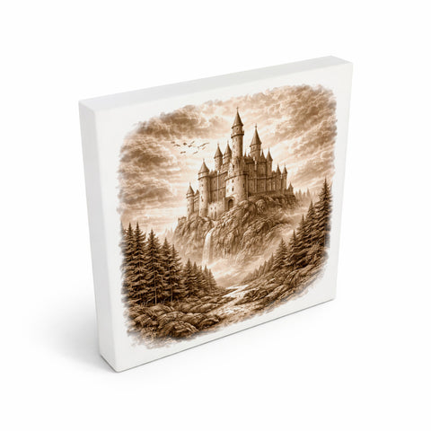 Kämpferisches Erbe Märchenschloss Holzbild in 10x10 cm zum Stellen oder Aufhängen