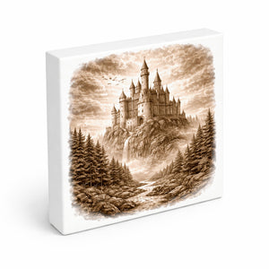 Kämpferisches Erbe Märchenschloss Holzbild in 10x10 cm zum Stellen oder Aufhängen