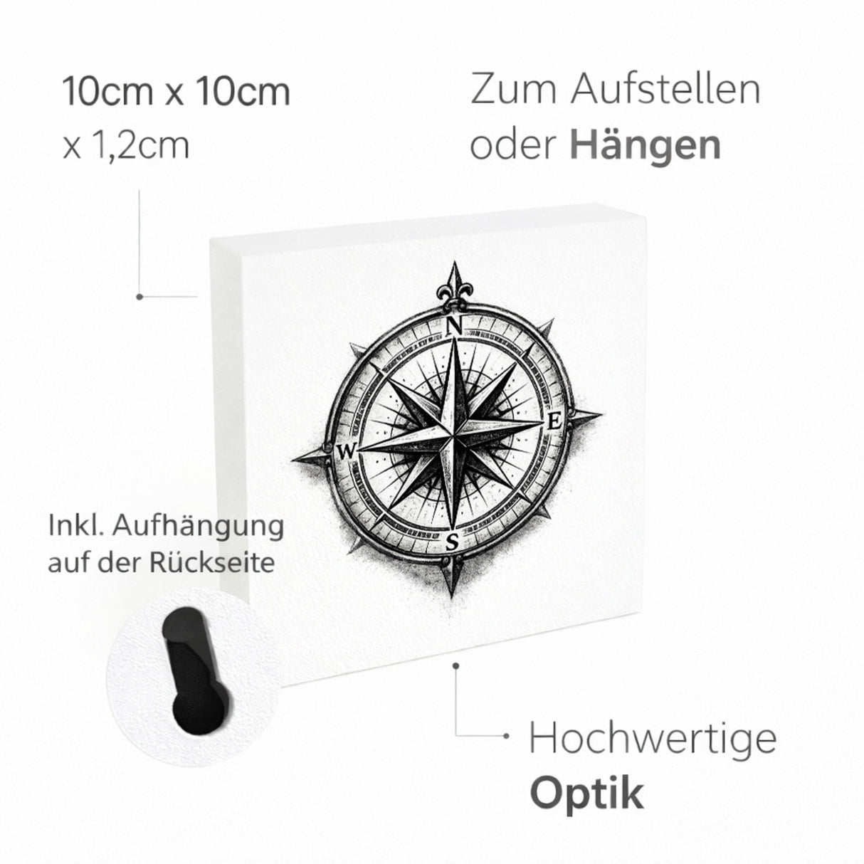 See Geflüster Kompassrose Holzbild in 10x10 cm zum Stellen oder Aufhängen