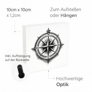 See Geflüster Kompassrose Holzbild in 10x10 cm zum Stellen oder Aufhängen