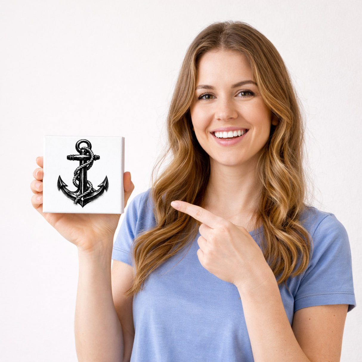 See Geflüster Anker mit Seil Holzbild in 10x10 cm zum Stellen oder Aufhängen