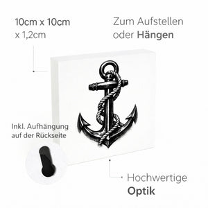 See Geflüster Anker mit Seil Holzbild in 10x10 cm zum Stellen oder Aufhängen