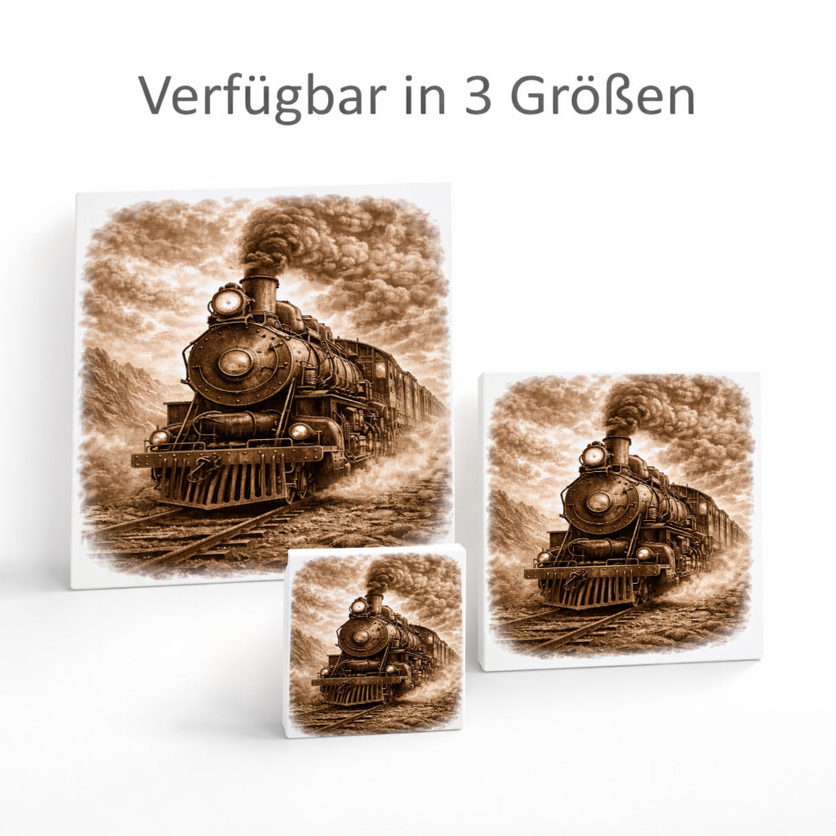 Vintage Energy Dampflok Holzbild in 10x10 cm zum Stellen oder Aufhängen