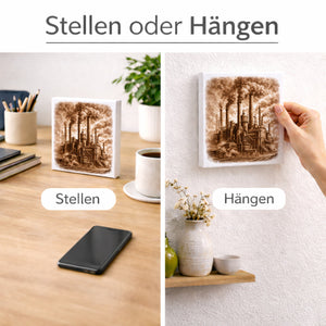 Vintage Energy Industrieanlage Rauch Holzbild in 10x10 cm zum Stellen oder Aufhängen