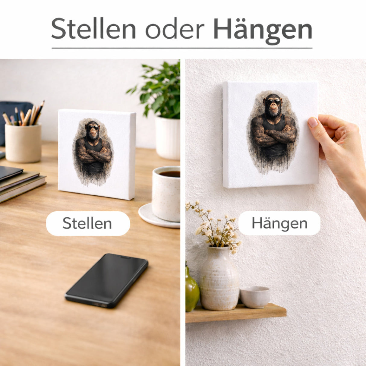 Drei coole Affen nichts sehen Holzbild in 10x10 cm zum Stellen oder Aufhängen