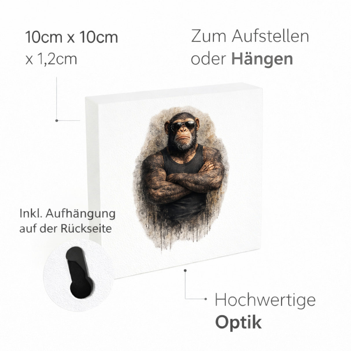 Drei coole Affen nichts sehen Holzbild in 10x10 cm zum Stellen oder Aufhängen