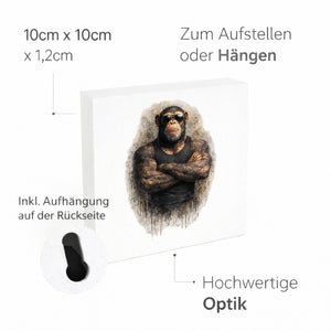 Drei coole Affen nichts sehen Holzbild in 10x10 cm zum Stellen oder Aufhängen