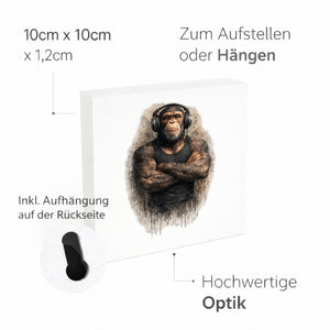 Drei coole Affen nichts hören Holzbild in 10x10 cm zum Stellen oder Aufhängen