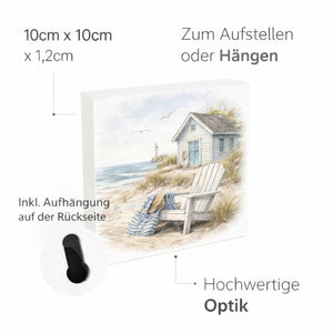Inselträume Strandhaus am Meer Holzbild in 10x10 cm zum Stellen oder Aufhängen