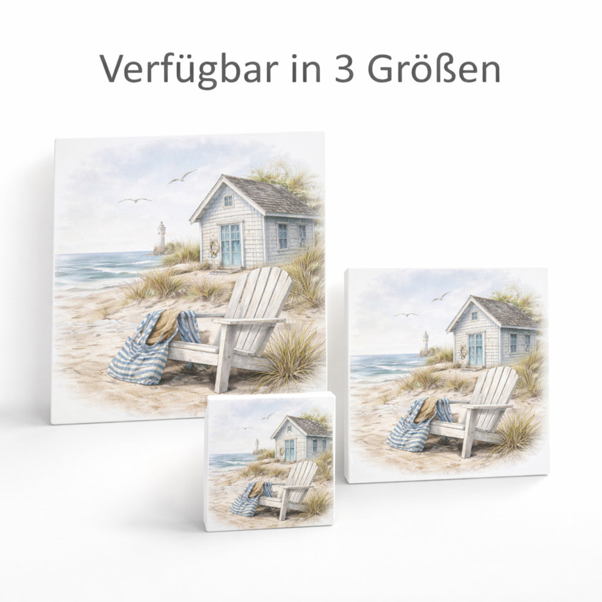 Inselträume Strandhaus am Meer Holzbild in 10x10 cm zum Stellen oder Aufhängen