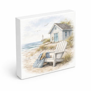 Inselträume Strandhaus am Meer Holzbild in 10x10 cm zum Stellen oder Aufhängen