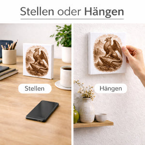 Mythos Freiheit Greif auf Felsen Holzbild in 10x10 cm zum Stellen oder Aufhängen