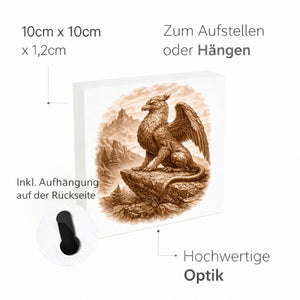 Mythos Freiheit Greif auf Felsen Holzbild in 10x10 cm zum Stellen oder Aufhängen