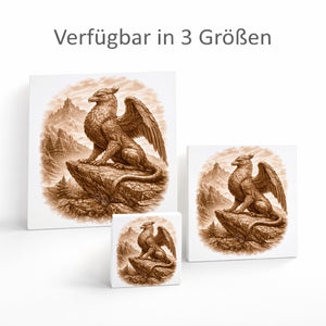 Mythos Freiheit Greif auf Felsen Holzbild in 10x10 cm zum Stellen oder Aufhängen