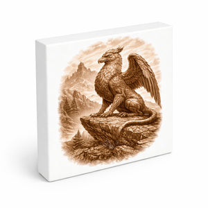 Mythos Freiheit Greif auf Felsen Holzbild in 10x10 cm zum Stellen oder Aufhängen