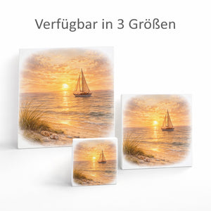 Sonnenuntergang Idylle Segelboot Sonnenuntergang Holzbild in 10x10 cm zum Stellen oder Aufhängen