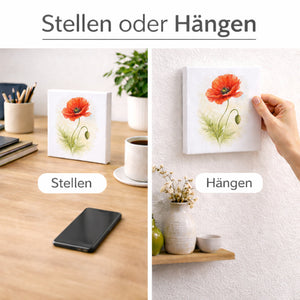 Blumen Freude Mohnblume Holzbild in 10x10 cm zum Stellen oder Aufhängen