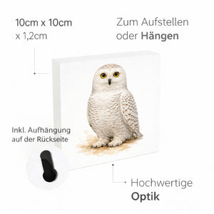 Schneeeulenzauber Schnee-Eule Holzbild in 10x10 cm zum Stellen oder Aufhängen