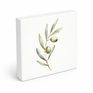 Mediterrane Schätze Olivenzweig Holzbild in 10x10 cm zum Stellen oder Aufhängen