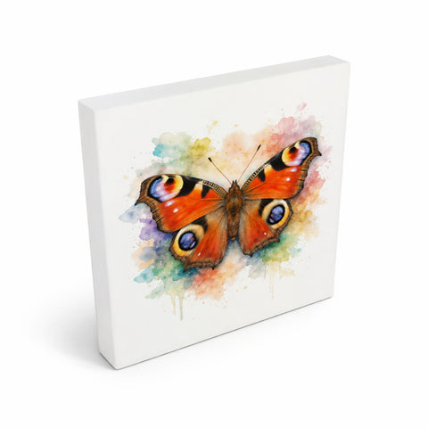 Schmetterlingszauber Tagpfauenauge Holzbild in 10x10 cm zum Stellen oder Aufhängen