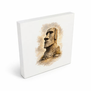 Moai Osterinsel Steinfigur 3 Holzbild in 10x10 cm zum Stellen oder Aufhängen
