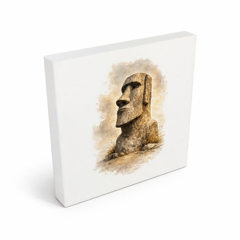 Moai Osterinsel Steinfigur 3 Holzbild in 10x10 cm zum Stellen oder Aufhängen