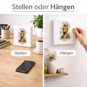 Moai Osterinsel Steinfigur 3 Holzbild in 10x10 cm zum Stellen oder Aufhängen