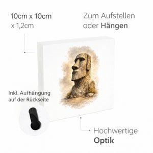 Moai Osterinsel Steinfigur 3 Holzbild in 10x10 cm zum Stellen oder Aufhängen