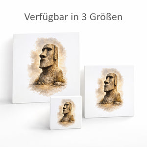 Moai Osterinsel Steinfigur 3 Holzbild in 10x10 cm zum Stellen oder Aufhängen