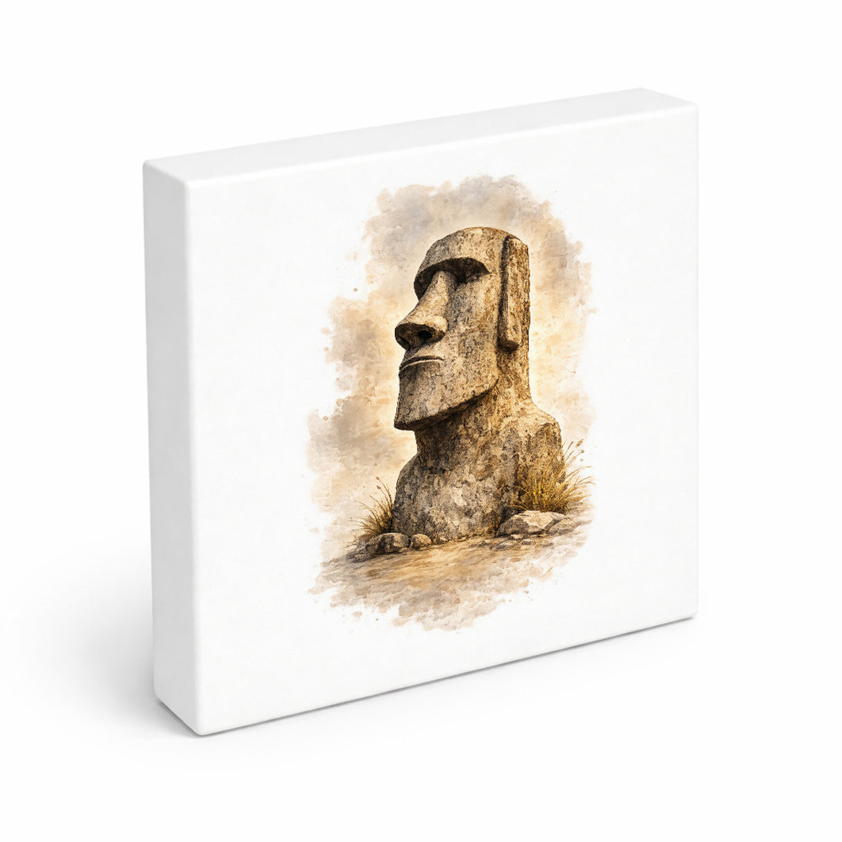 Moai Osterinsel Steinfigur 3 Holzbild in 10x10 cm zum Stellen oder Aufhängen