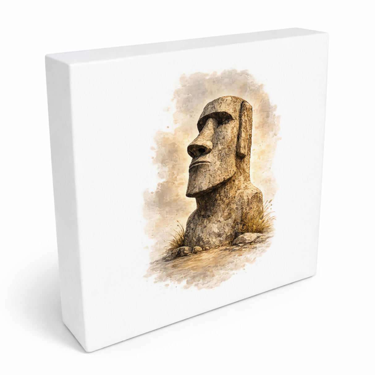 Moai Osterinsel Steinfigur 3 Holzbild in 10x10 cm zum Stellen oder Aufhängen