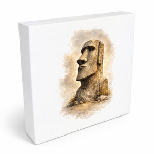 Moai Osterinsel Steinfigur 3 Holzbild in 10x10 cm zum Stellen oder Aufhängen
