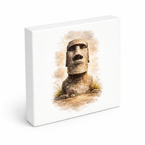 Moai Osterinsel Steinfigur 2 Holzbild in 10x10 cm zum Stellen oder Aufhängen