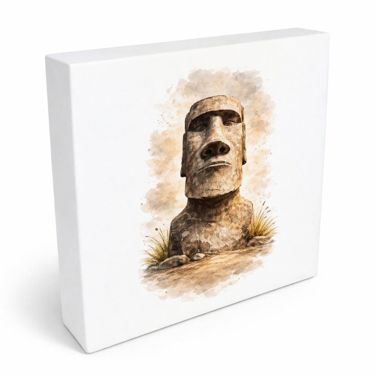 Moai Osterinsel Steinfigur 2 Holzbild in 10x10 cm zum Stellen oder Aufhängen