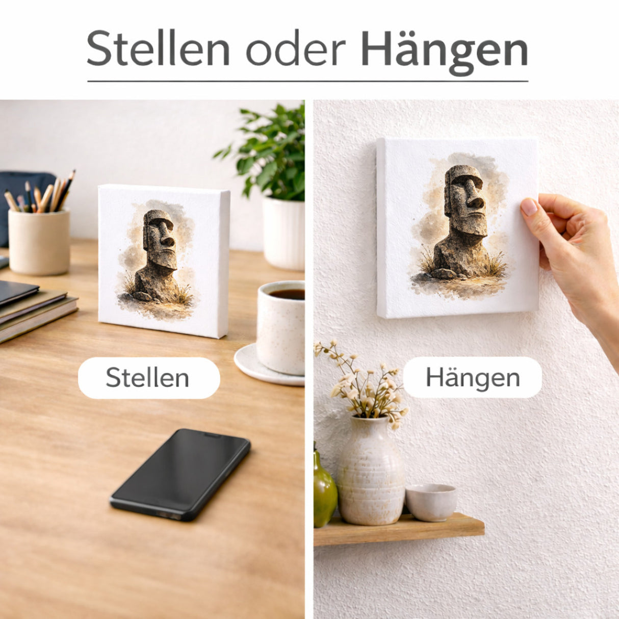 Moai Osterinsel Steinfigur 1 Holzbild in 10x10 cm zum Stellen oder Aufhängen